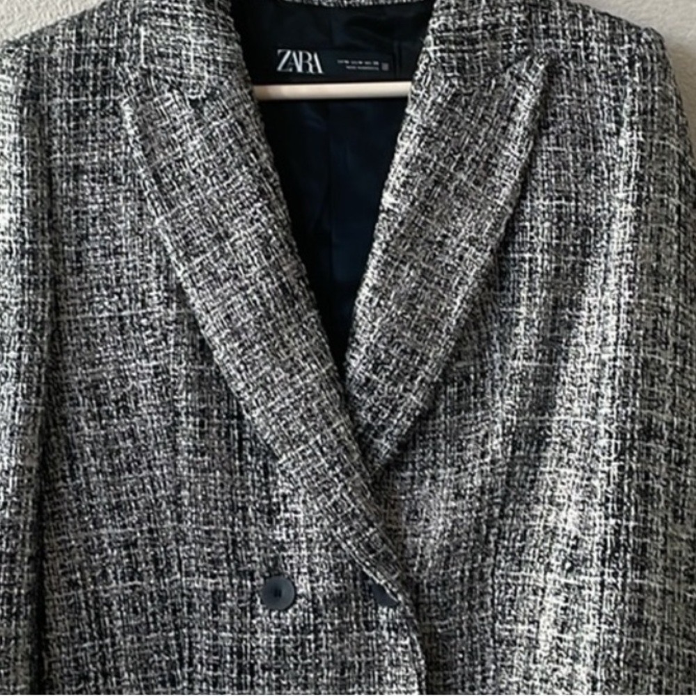 ZARA METALLIC CHECKERED CROPPED BLAZER - Picture 6 of 8